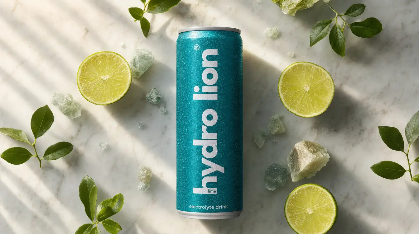 hydro lion 250ml Dose auf Tisch mit Limetten